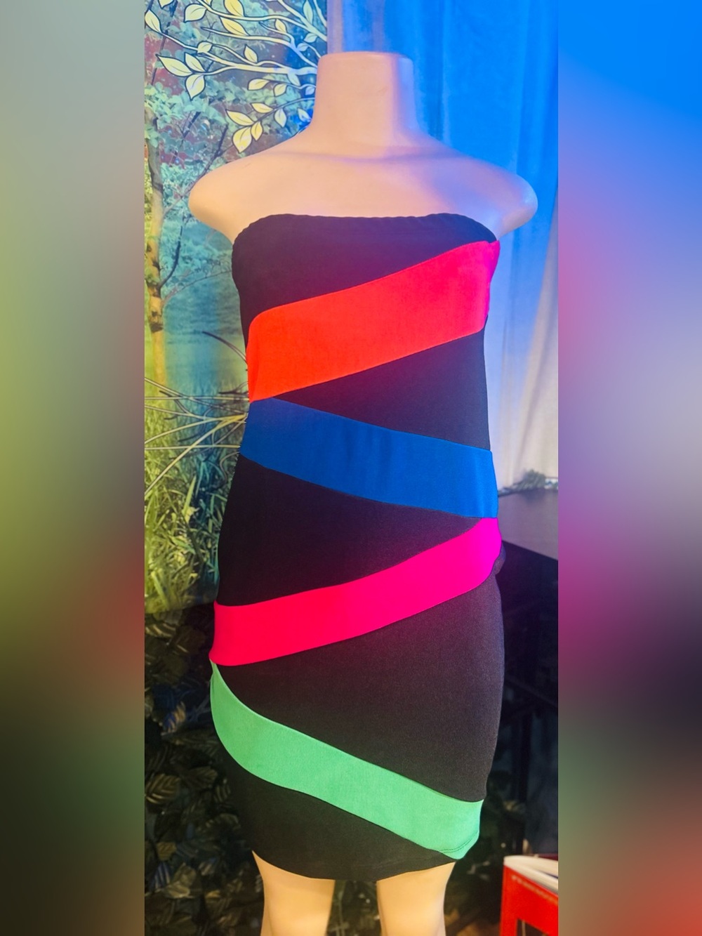 Forever 21 Plus Black Color Stripe Strapless Body-con Dress - Picture 5 of 8